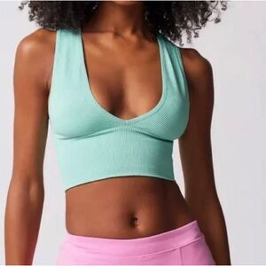 Urban Outfitter Out From Under Hailey aqua crop plunge bra V tank top shirt M-L